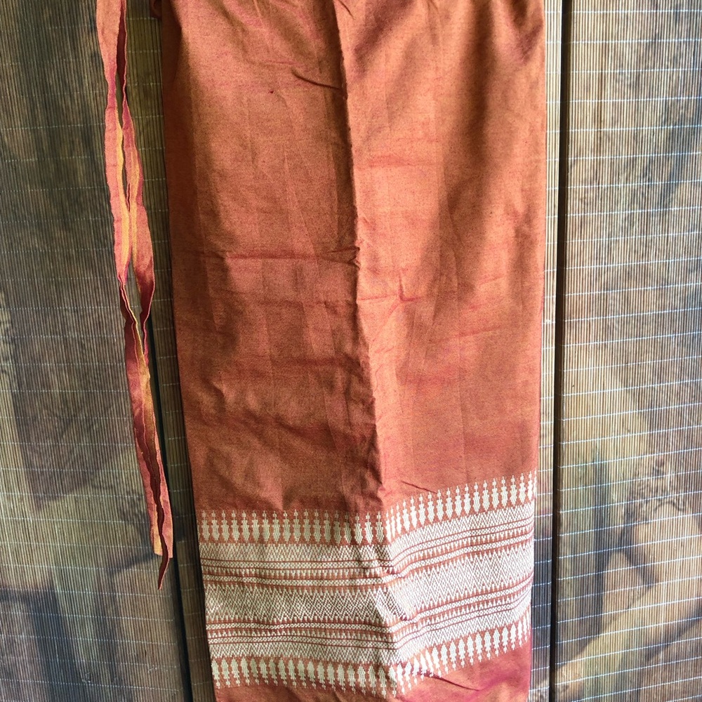 Burnt Orange Ethnic Wrap Skirt with White Pattern